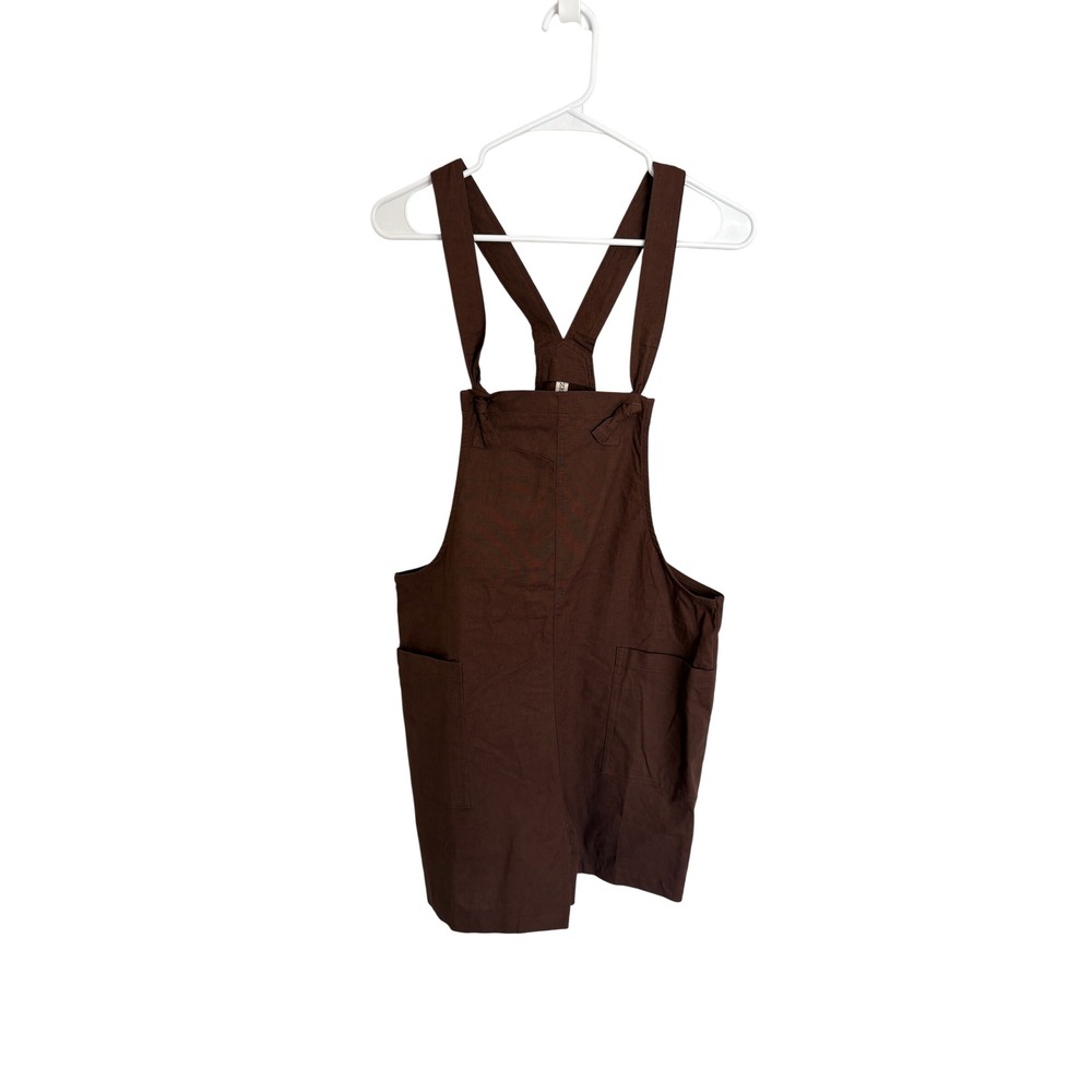 Zenana Womens Brown Overall Shorts Medium Cottagecore Cotton Stretch Romper